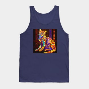 Stained Glass Cat Sitting in Front of a Stained Glass Window Tank Top